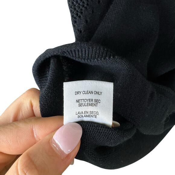 Worth New York Black Long Sleeve 100% Cotton Open Knit Cut Out V-Neck Sweater - Picture 11 of 11